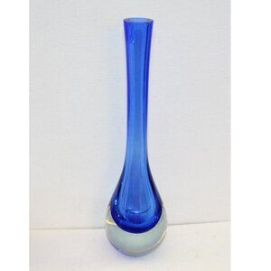 Vintage Murano Art Glass Tear Drop Bud Vase Colbalt Blue And Clear